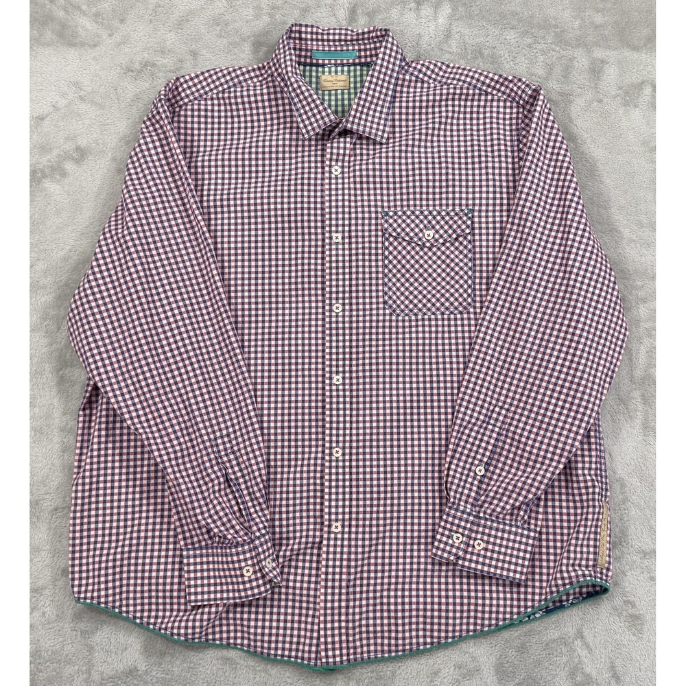 Tommy Bahama Shirt Mens XXL Red Blue‎ Purple Plaid Preppy Dad Button Up Casual